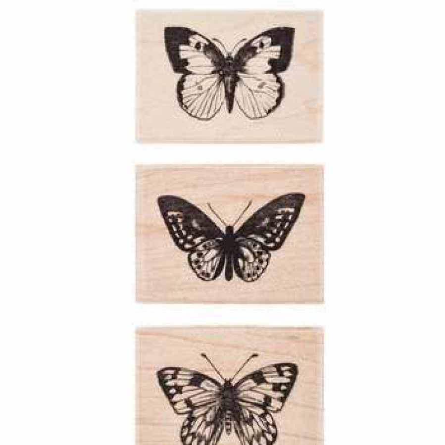 Rubber Stamps * | Best Deal Butterfly Trio Rubber Stamps