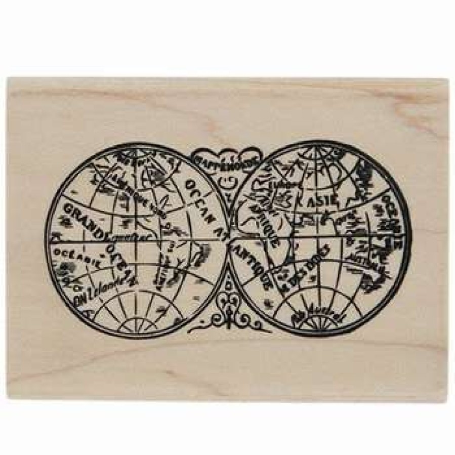 Rubber Stamps * | Deals Vintage World Map Rubber Stamp