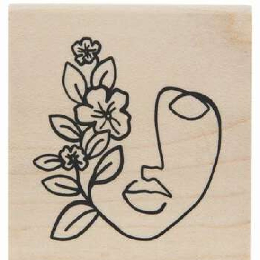 Rubber Stamps * | Cheap Face With Flowers Rubber Stamp